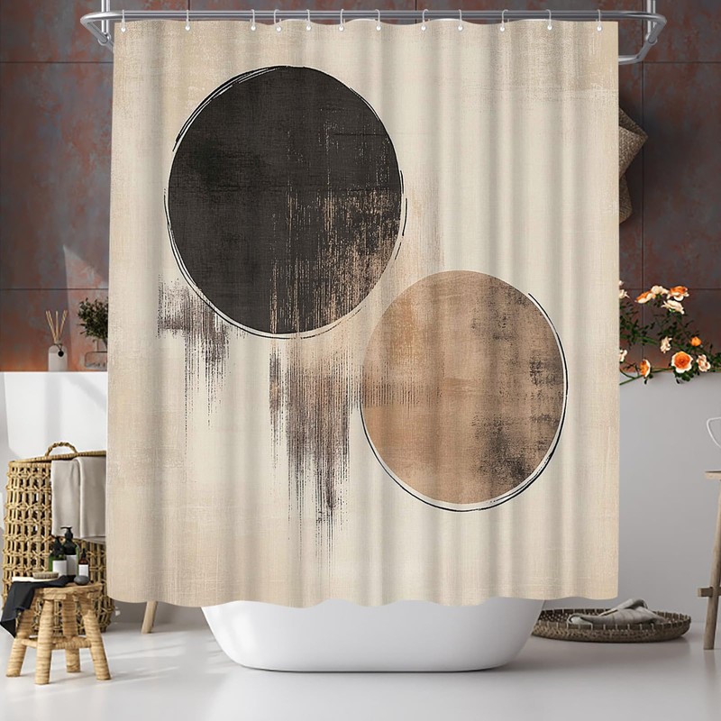 seteuret Black and Beige Boho Shower Curtain - Abstract Geometric