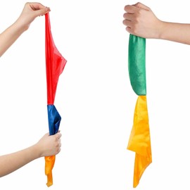 Magic Scarf 2 Pieces Hanky Props Scarf Color Changing Handkerchief Easy Hanky Magic Trick Street Magic Trick Props for Children's Parties Birthday, Blue Yellow Red Green
