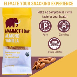 Mammoth Bar Mammoth Bar Almond Vanilla Bar - Organic Snack Bar Packed with 10g Protein. Made with Premium Almond, Dates & Egg White Protein. Paleo ? Gluten Free ? Raw