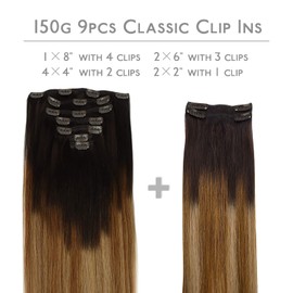 WENNALIFE Clip in Hair Extensions, 150g 22 Inch 9pcs Highlight Dark Brown to Chestnut Brown and Dirty Blonde Human Hair Extensions Thicker Real Human Hair Clip Set Double Weft