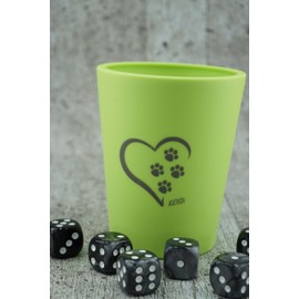 KENDi GAMES Soft Plastic Dice Cup - Apple Green - Paw Love Print - Includes 6 Acrylic Dice, TOOSMASTER Game Pad, Quick Start Guide & Value Chart - Dice Game Set