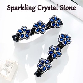 Outyua Braided Hair Clips Sparkling Crystal Stone Braided Hair Clips for Women Rhinestone Duckbill Hairpin 2Pcs