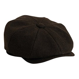 Gamble & Gunn Shelby' Flat Cap Black Herringbone Vintage Style Baker Boy Cloth Hat Button Top - 65cm