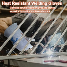 PerfeSafe Welding Gloves 14 Inches, 932℉ Heat Fire Resistant Leather Welding Gloves for Tig/Mig/Stick, Mitts for BBQ/Oven/Grill/Fireplace/Furnace/Stove/Animal Handling Gloves with Soft Lining