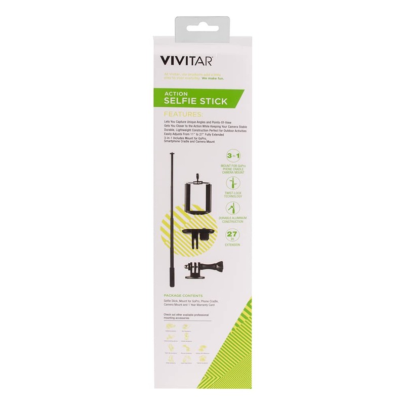 Vivitar Action Selfie Stick, 27-Inch Pole Length, Black