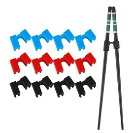 12PCS Chopstick Holder, Chopsticks Hinges Connector, Reusable Chopsticks Aid for Adults, Beginner, Trainer or Learner (Black, Red, Blue)