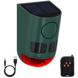 Comboss Solar Motion Sensor Alarm with ultrasonic, Motion Sensor Dog Barking 129dB Noise Maker, Ultrasonic Motion Sensor Alarm with Remote Controller, 4 Work Modes for Farm, Barn, Yard (1 Pack)