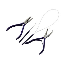Beauty+ Hair Extensions Tools Kit, 2 Stainless Steel Pliers for Hair Apply & Remove Micro Ring Loop, 2 Loop Needle Threader Pulling Hook, Multi Functional Hair Extension Tool, Purple
