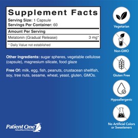 Patient One Melatonin 3 mg Extended Release | Supplement to Support Restful Sleep and Relaxation* | Natural Sleep Aid | 60 Capsules