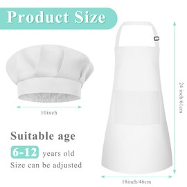 BOUBONI Kids Apron and Chef Hat Set Adjustable Child Art Aprons with 2 Pockets Toddler Chef Hat and Apron for Cooking Baking Painting (White)