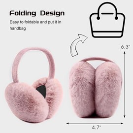 Ear Muffs,Ear Muffs for Women,Winter Ear Warmers,Women Earmuffs Winter Accessories Fluffy Plush Foldable Adults Outdoor Thermal Ear Warmer Skiing Running Ears Covers Protector from Wind Cold(Pink)