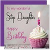 Step Daughter Birthday Card for Women Men Pink Grey Cupcake