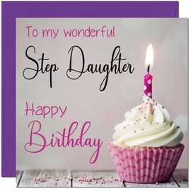 Step Daughter Birthday Card for Women Men Pink Grey Cupcake Birthday Cards for Step Daughter