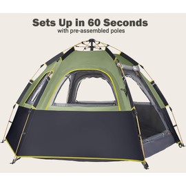 Toogh Camping Tent with Instant Setup, 2/3 Person Weatherproof Tent Easy Quick Set Up in 60 Seconds with Rainfly Backpack Tent for Family Camping & Hiking, Upgraded Ventilation,Center Height 66-inch