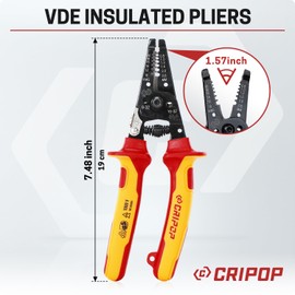 CRIPOP Insulated Wire Stripper and Cutter with EVA Storage Box, 1000V Insulated Multi-Function Hand Tool for 10-20 AWG SOLID and 12-22 AWG Stranded Wire