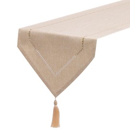 LLCUTESHOP Table Runner Linen Beige 12 x 106 Inch, Tablerunner Linen Look Solid Color, Modern Easy Care Table Runner for Dining Table, Coffee Table, Restaurant,Decoration