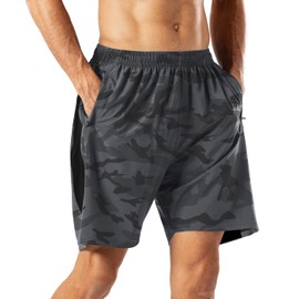 HMIYA Men's Casual Sports Quick Dry Workout Running or Gym Training Short with Zipper Pockets(Camouflage Gray,M)
