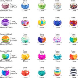 400 Pcs European Large Hole Beads, Zyehxed Assorted European Craft Beads Mixed Color Rhinestone Lampwork Beads Large Hole Spacer Beads for DIY Charms Bracelet Necklace Earring Jewelry Making Supplies