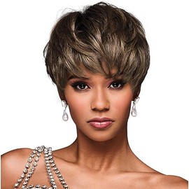 Hairuwear Kim Kimble Jada Short Layered Boycut Wig, Average Cap, MC9 14SS Carmel Latte