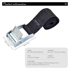 Bailinks 2-Pack Heavy Duty Tie Down Straps,Adjustable Lashing Straps with Buckle, Durable Black Tension Belts for Securing Cargo, Motorcycle, Trucks, Trailers, Luggage (25MMX0.5M)