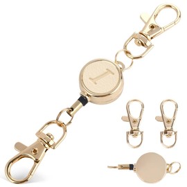 LanFly Round Keychain with Reel, Cute Circular Design, Carabiner Attached, Metal Expandable Key Reel for ID Card, Small Reel Pass Case, Engraved Strap, Reel-Attached Pass Case, Key Loss Prevention