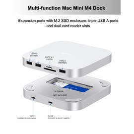 Gewokliy Mac Mini M4 Dock, Aluminium Mac Mini Hub and Stand for Mac Mini M4 and M4 Pro 2024 with M.2 NVMe SSD Enclosure, Dual USB-A 10Gbps, SD/TF Card Readers, USB 2.0 │Mac Mini Accessories