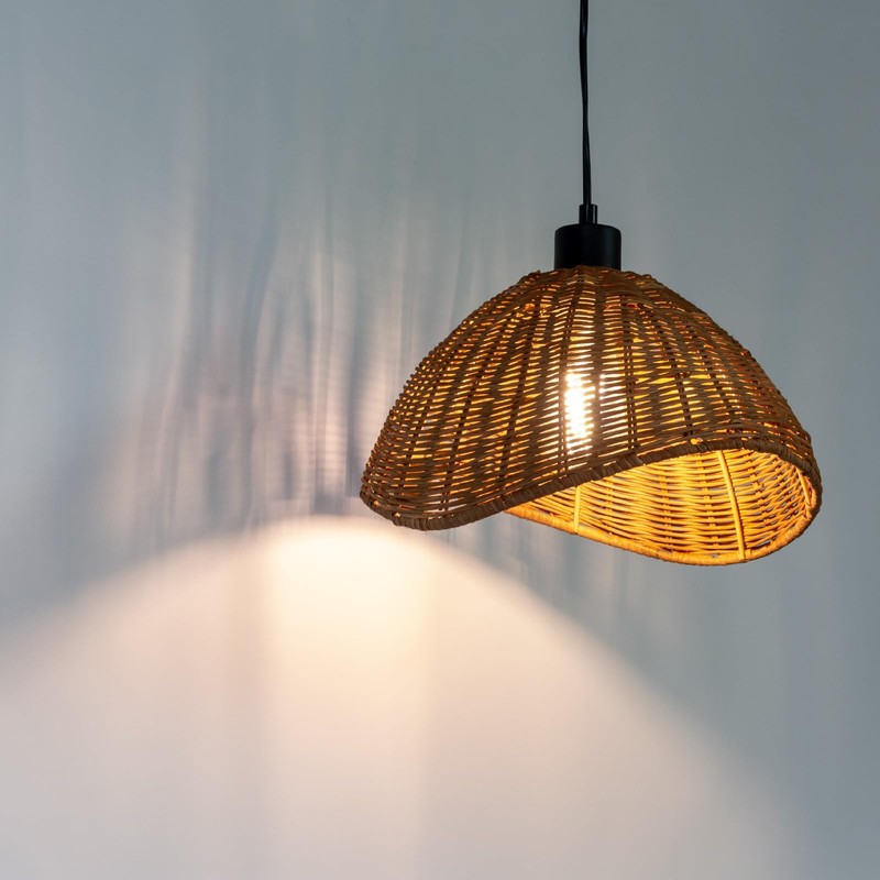 Rustic Rattan Lampshade with Hand Woven Shade for Pendant Lamp
