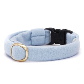 Popone Cat Ultra Stretch Cat Collar, Solid Color, Safety Buckle, Bell Included, Bald Resistant (Light Blue, S)