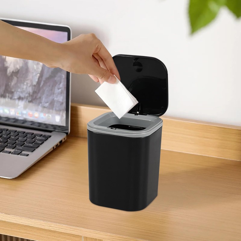 Hayixia 2 L Mini Desktop Garbage Bin, Mini Plastic Push-button