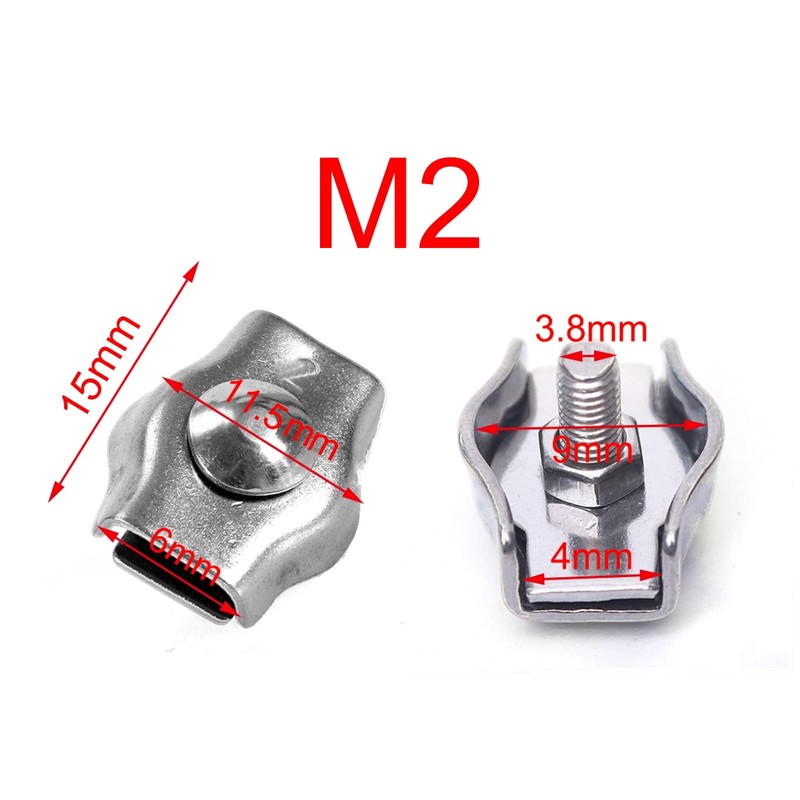 TOP-VIGOR 24Pcs M2 Simplex Bolt Wire Rope Clip, 304 Stainless