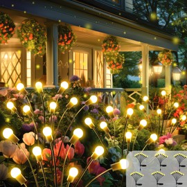 2025 Solar Lights Outdoor Waterproof, 6 Pack Solar Garden Lights, Solar Firefly Lights Outdoor Waterproof, Solar Twinkle Swaying Fairy Light for Pathway Yard Garden Christmas Decorations (Warm White)