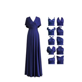 72styles Bridesmaid Dress for Women Long Wedding Retro V Neck Floral Lace Bridesmaid Party Maxi Dress Midnight Blue