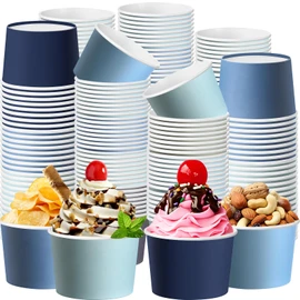 Jingmore 60 Pcs Paper Ice Cream Cups 9oz Colored Disposable Dessert Bowls for Hot or Cold Food Party Treat Cups for Birthday Baby Shower Easter Party Supplies (Dusty Blue)