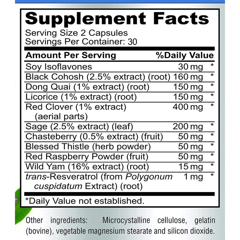 Suplemento Natural Para La Menopausia 60 Capsulas Hecho Usa