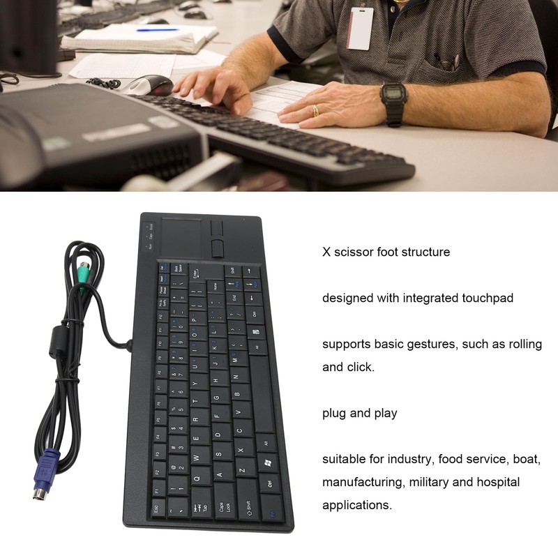 Industrial Keyboard Touchpad Wired Connection X Scissor Foot Plug and
