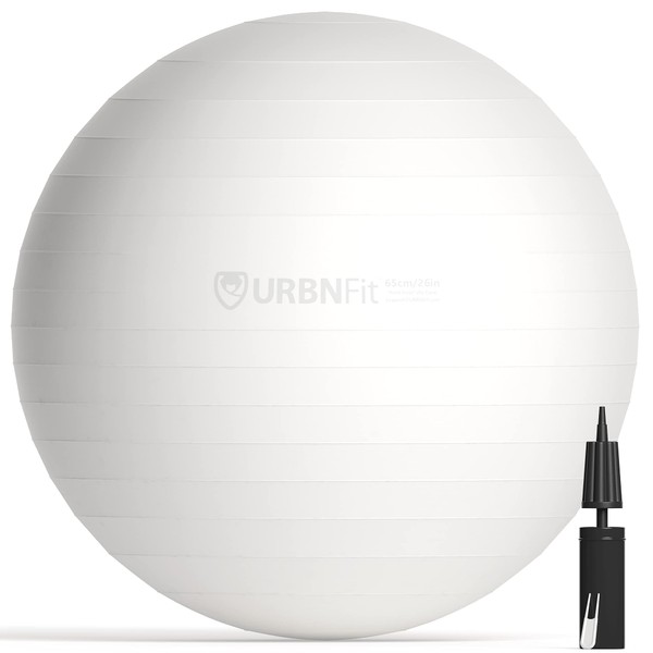 URBNFit Exercise Ball - Yoga Ball for Workout, Pilates, Pregnancy, Stability - Swiss Balance Ball w/Pump - Fitness Ball Chair for Office, Home Gym, Labor- White, 22 in