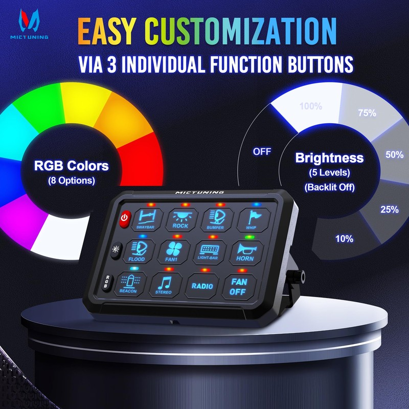 MICTUNING 12 Gang Switch Panel, P1B LED Touch Control Panel