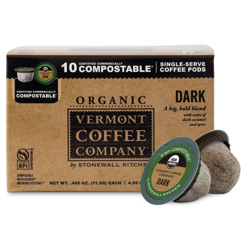 Vermont Coffee Company, Organic Dark Roast Coffee Pods, Single-Serve, Compostable