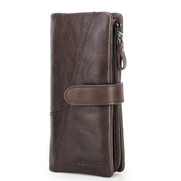 Gofelt Men's Long Wallet, Large Capacity, Genuine Leather, Zipper, Skimming,