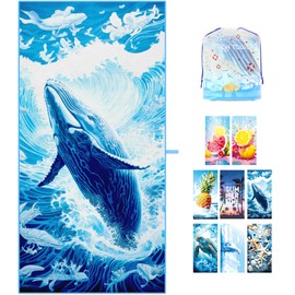 ZIOSINM Beach Towel Microfiber Beach Towel for Adult, 180 * 90cm Extra Large Beach Towel for Swimming, Beach, Travel, Sand Free, Quick Dry (Whale)