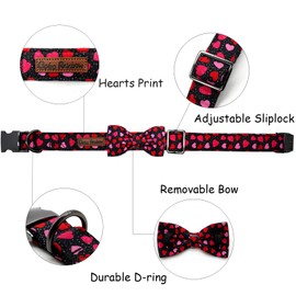 Bobo Rainbow Dog Collar - Valentine's Day Dog Collar Bows for Dogs Bow Heart Adjustable Dog Collar Cute Pet Gift Spring Dog Collar for Medium Small Large Dogs