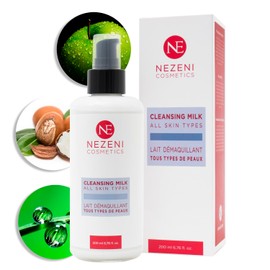 Nezeni Facial Cleansing Milk Makeup Remover for All Skin Types and Sensitive Skin 200 ml | 4 Active Ingredients | Vegan | Low Preservative Content