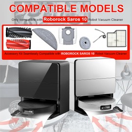 Accessories Replacement Parts Compatible with Roborock Saros 10 Robot Vacuum Cleaner, 4 Rubber Main Brush, 2 Edge-Hugging mop pad，6 Filters, 6 Dust Bags, 6 Mop Pads, 6 Side Brushes