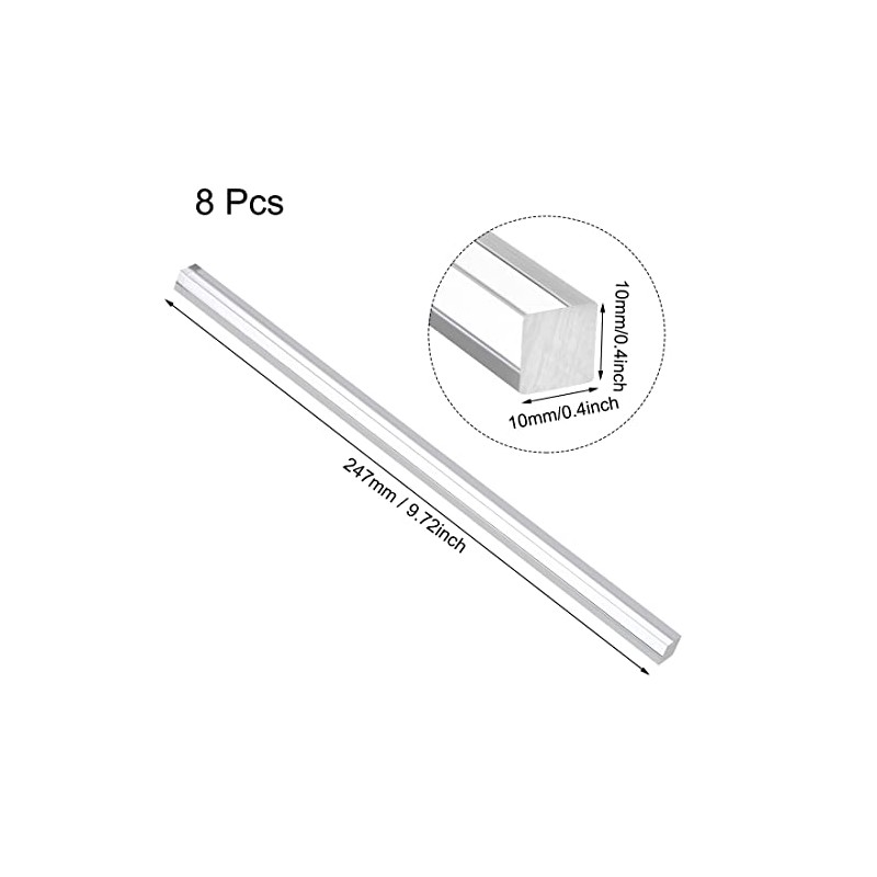 sourcing map Acrylic Square Rod,Clear,10mmx10mmx250mm Solid Plastic PMMA Bar Stick
