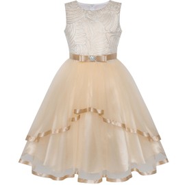 Sunny Fashion Flower Girl Dress Beige Wedding Party Bridesmaid Dress Size 8