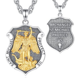 EUDORA Saint St Michael Necklace for Men Women S925 Sterling Silver, Archangel St Michael Pendant Medalla de San Miguel Arcangel Catholic Christian Protection Amulet Jewelry Gifts for Mens,22"+2"