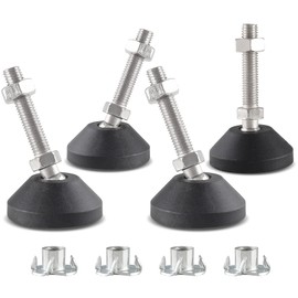 Jiozermi 4 Pcs M10 Leveling Feet with T-Nut, Anti Skid Threaded Rubber Feet, Adjustable Swivel Levelers for Furniture Feet, Heavy Duty Appliance Feet for Mechanical Equipment (D50 x M10 x H50)