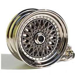 VmG-Store BBS Style Black / Chrome Rim Keyring - Solid Pendant, Black