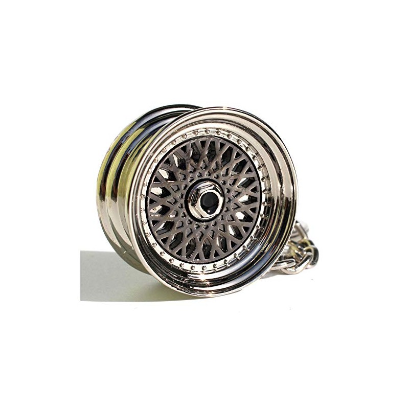 VmG-Store BBS Style Black / Chrome Rim Keyring - Solid