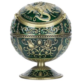 Vintage Ashtray Windproof Bronze Globe Fly Dragon Shape with Lid Home Decoration Crafts